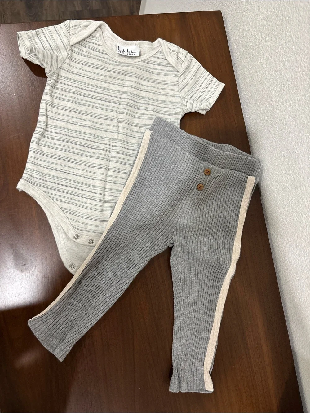 Baby Grey Ribbed Leggings and bodysuit set